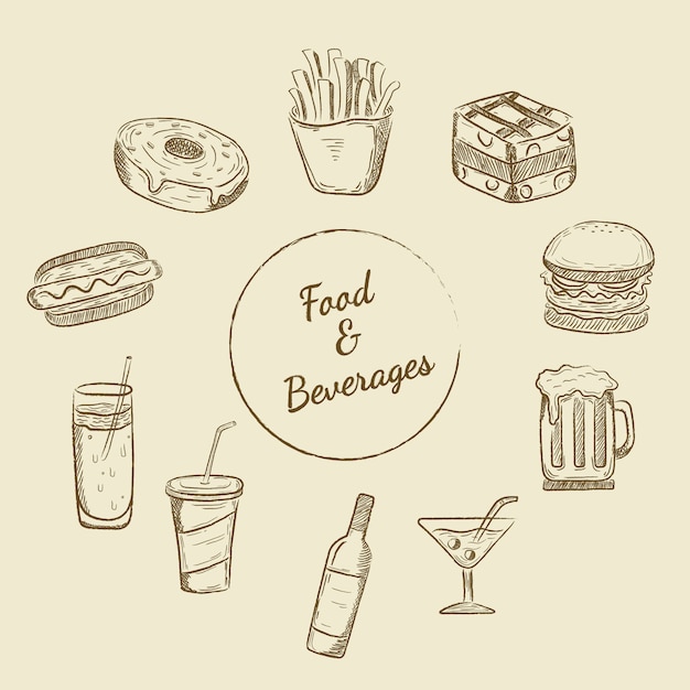 Бесплатное векторное изображение Продукты питания и напитки конструкции