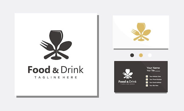 食べ物​や​飲み物​の​ワイン​グラス​と​フォーク​スプーン​の​ミニマリスト​の​ロゴデザインベクトル
