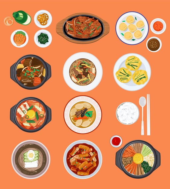 食べ物のイラスト韓国料理のベクトル図 プレミアムベクター