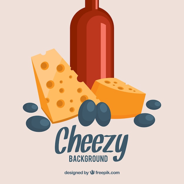 Food background with cheese and olives