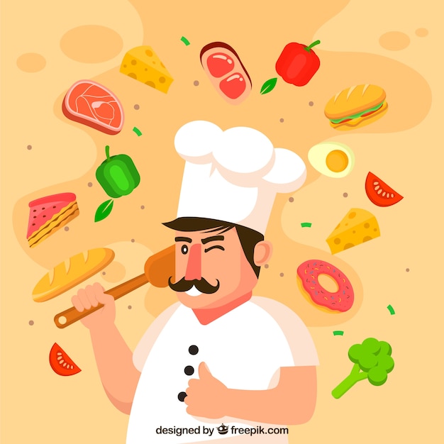 Бесплатное векторное изображение Пища фон с шеф-поваром