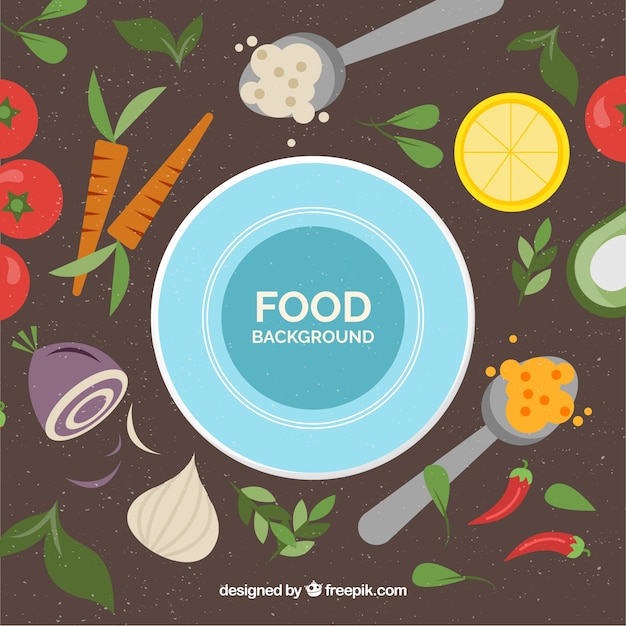 Бесплатное векторное изображение Пища фон с блюдами и овощами