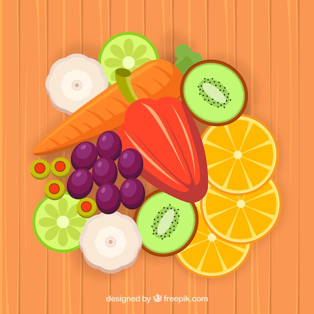 Vettore gratuito sfondo di cibo con frutta e verdura