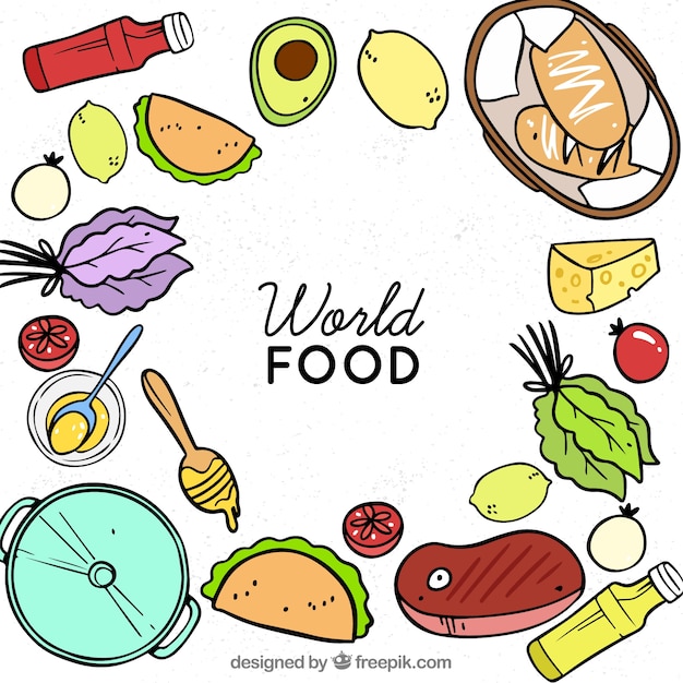 Food background with hand drawn style