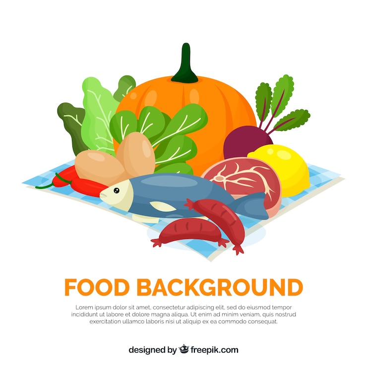 मुफ़्त वेक्टर food background with vegetables and meat