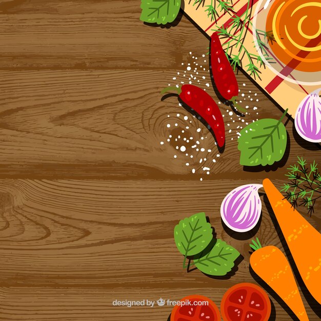 Food background with vegetables in top view