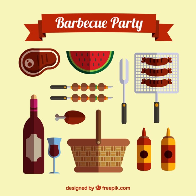 Food for barbecue paty in flat design