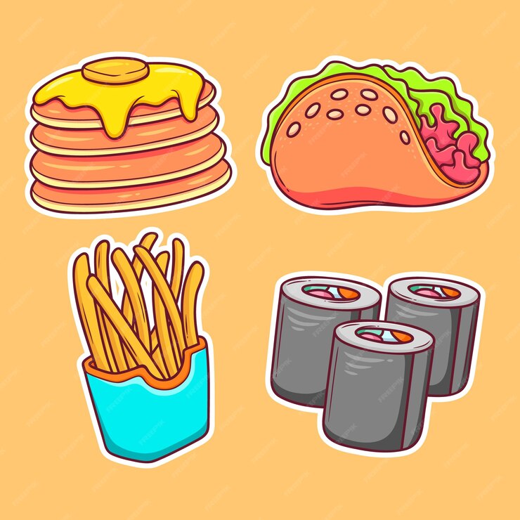 Free Vector | Food and beverage sticker hand drawn coloring