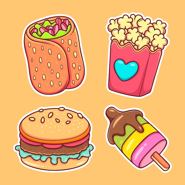 Free vector food and beverage sticker hand drawn coloring