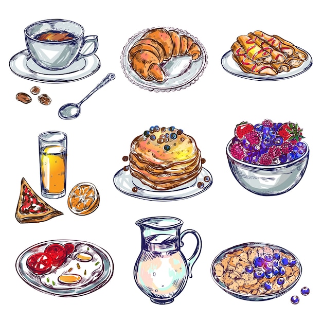 Food breakfast icon set