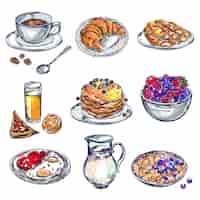 Бесплатное векторное изображение Набор иконок для завтрака