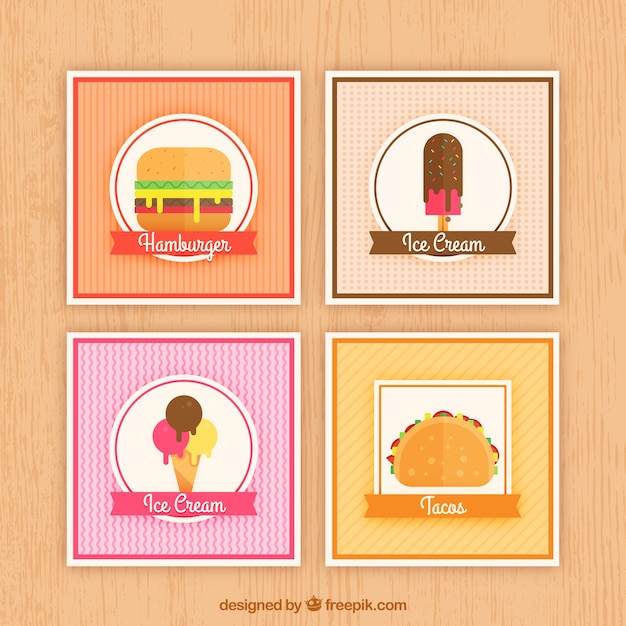 Free vector food card collection with flat design