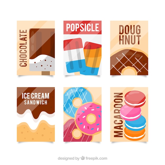 Free vector food card collection with flat design