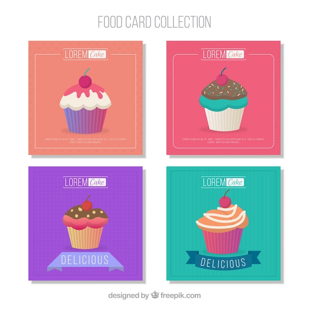 Food cards collection with cupcakes