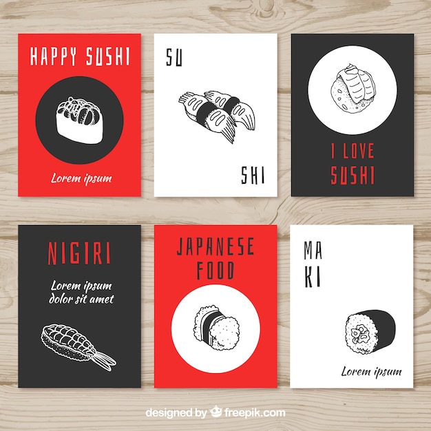 Raccolta di carte di cibo con sushi