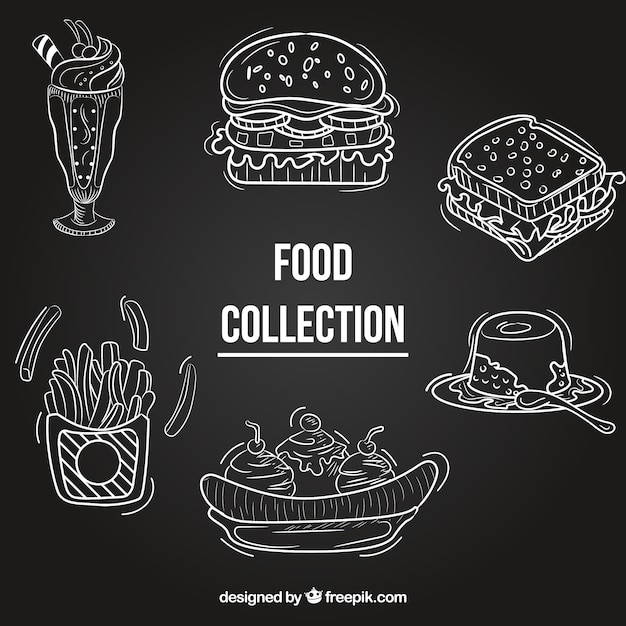 Food collection in chalkboard style