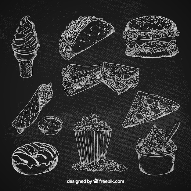 Free vector food collection in chalkboard style