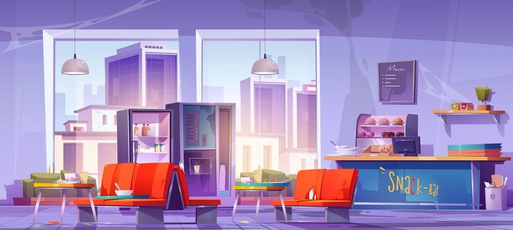 Free Vector food court interior canteen with fast food