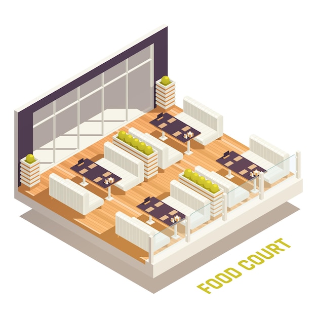 Food court isometric colored concept