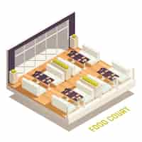 Free vector food court isometric colored concept