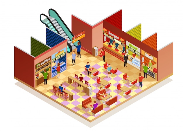 Food Court Isometric Composition