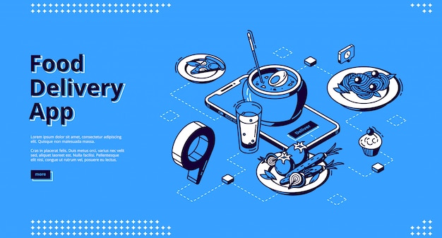 Food delivery app isometric landing page