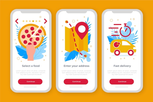 Food delivery onboarding screens