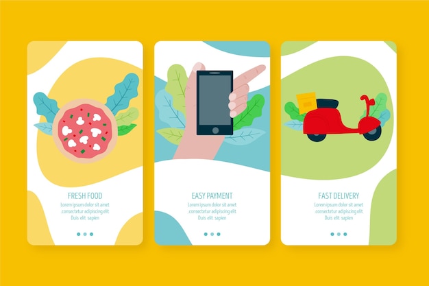 Free vector food delivery - onboarding screens