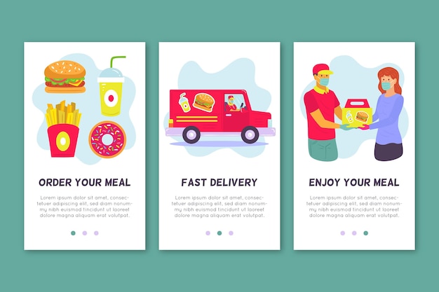 Free vector food delivery onboarding screens