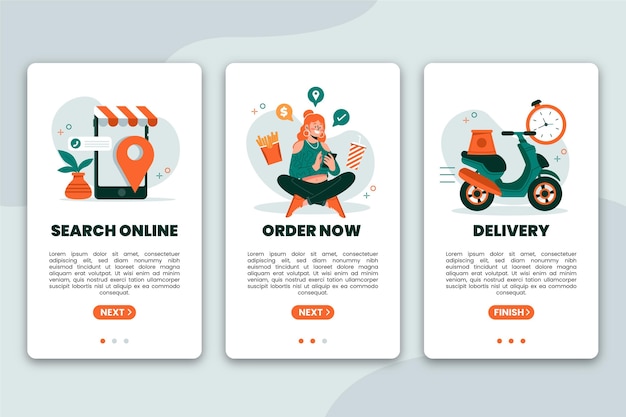 Food delivery onboarding screens