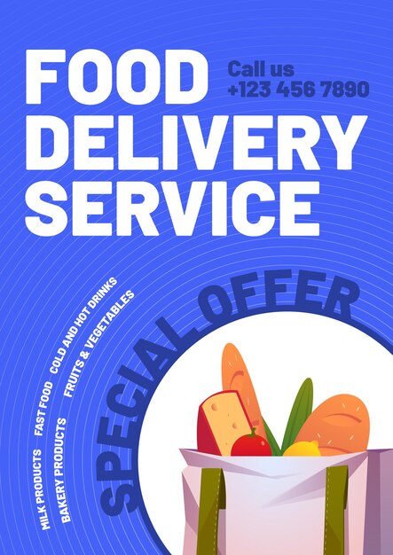 Food delivery service poster with special offer