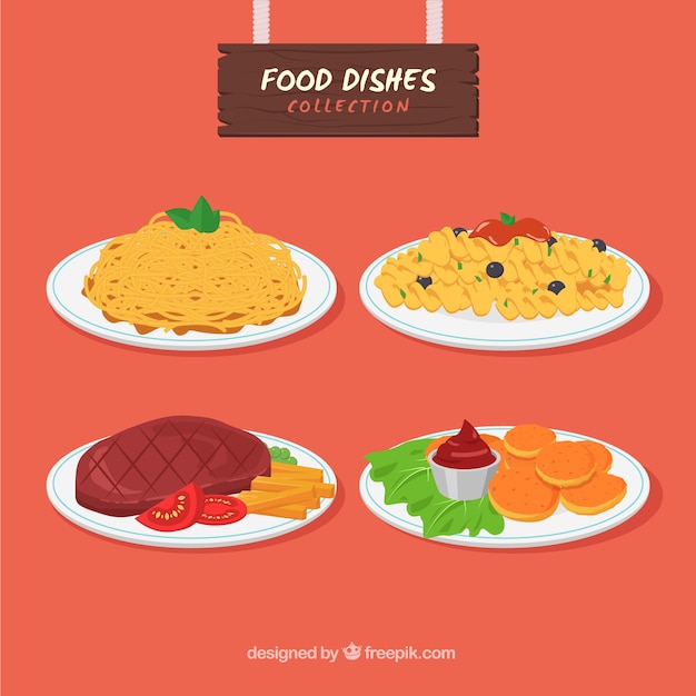 Бесплатное векторное изображение Коллекция блюд из блюд с плоским дизайном