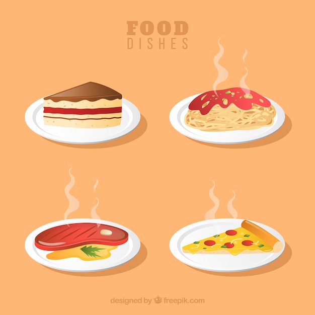 Food dishes collection in 2d style