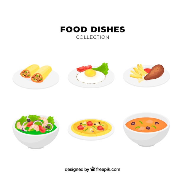 Food dishes collection in 2d style