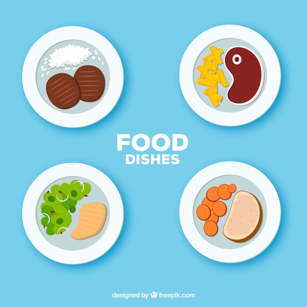 Free vector food dishes collection in top view