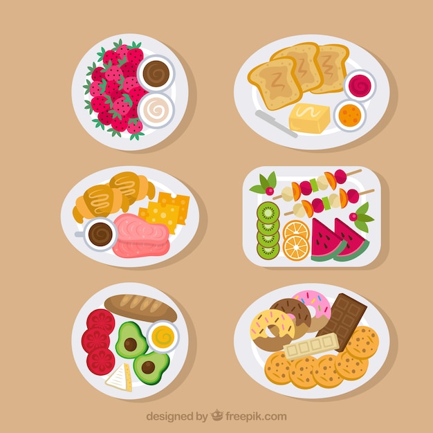 Free vector food dishes collection in top view