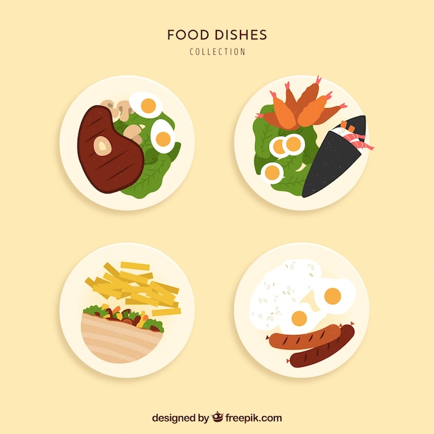 Free vector food dishes collection in top view