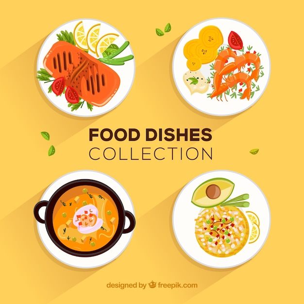 Food dishes collection with flat design