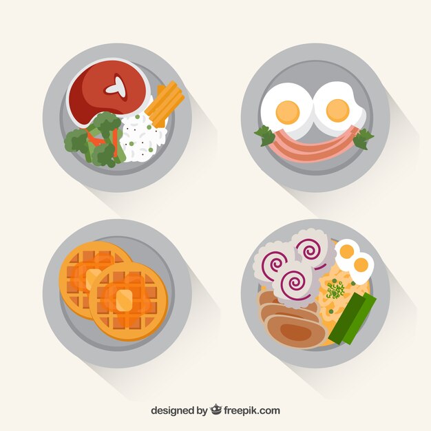 Food dishes collection with top view