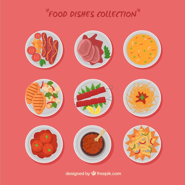 Free vector food dishes collection with top view