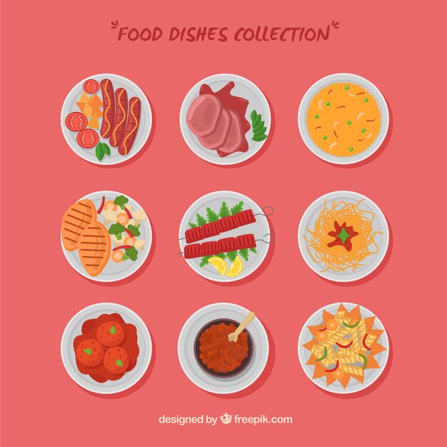 Food dishes collection with top view