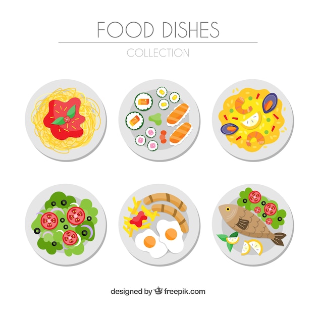 Бесплатное векторное изображение Сбор продовольственных блюд