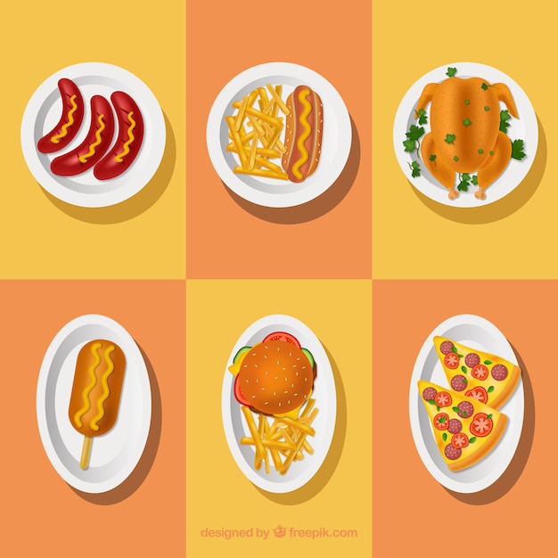 Бесплатное векторное изображение Сбор продовольственных блюд