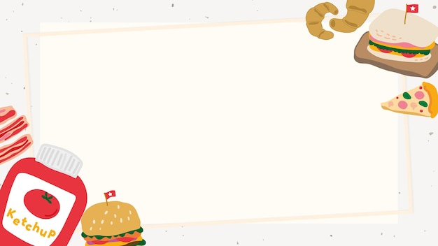 Vettore gratuito cornice di doodle di cibo su uno sfondo beige vettore