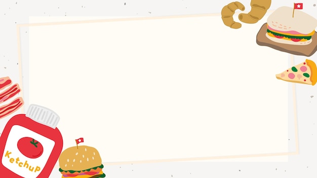 Бесплатное векторное изображение Рамка каракули еда на бежевом фоне вектор