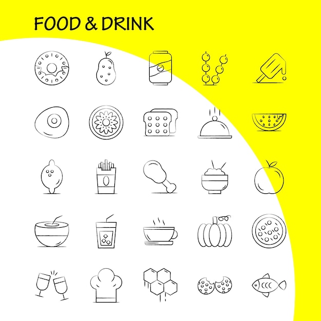 Food and drink hand drawn icons set for infographics mobile uxui kit and print design include bread food loaf ice cream cream food eat icon set vector