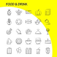 Vettore gratuito cibo e bevande set di icone disegnate a mano per infografica mobile uxui kit e design di stampa includono colazione croissant food food hood kitchen food hot icon set vector