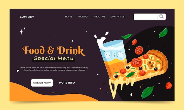 Free vector food and drink landing page template