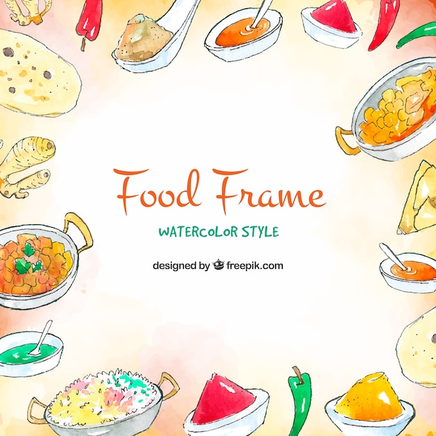 Free vector food frame background in watercolor style