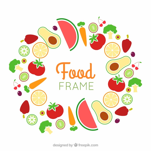 Food frame with fruits and vegetables